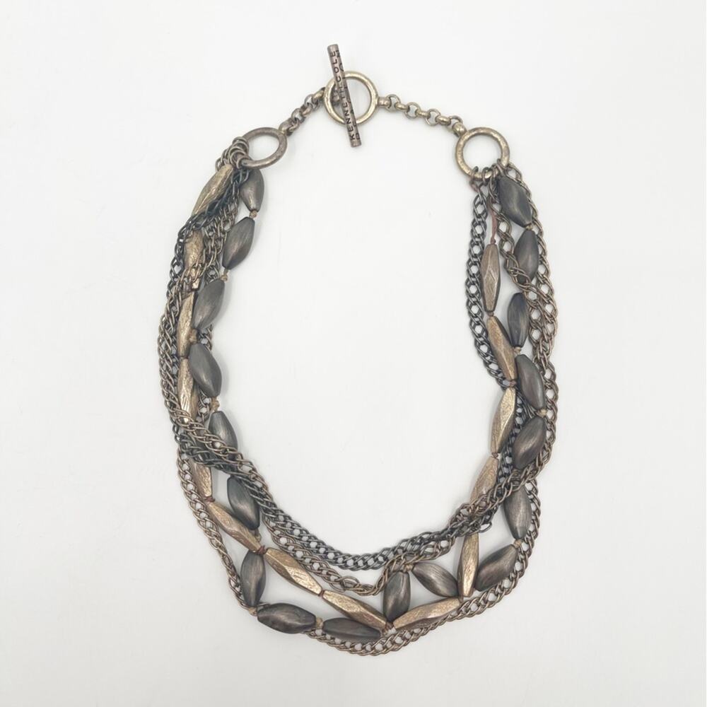 KENNETH COLE REACTION Necklace Mixed Chain Bead Gold & Silver Toggle Jewelry